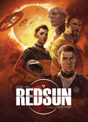 Couverture de la BD Red Sun avec plusieurs personnages devant une planète et des vaisseaux spatiaux