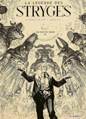 Couverture de la BD La Légende des Stryges avec un homme entouré de statues de divinités égyptiennes